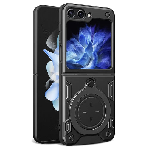 For Samsung Galaxy Z Flip5 5G PC+TPU Phone Case Rotating Kickstand Protective Cover - Black - 1