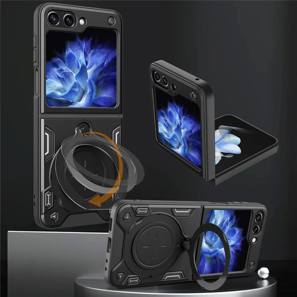 For Samsung Galaxy Z Flip5 5G PC+TPU Phone Case Rotating Kickstand Protective Cover - Black - 2