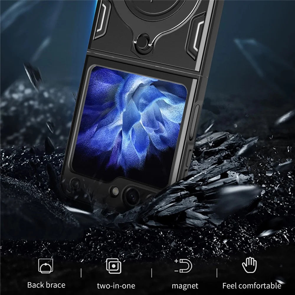 For Samsung Galaxy Z Flip5 5G PC+TPU Phone Case Rotating Kickstand Protective Cover - Black - 3