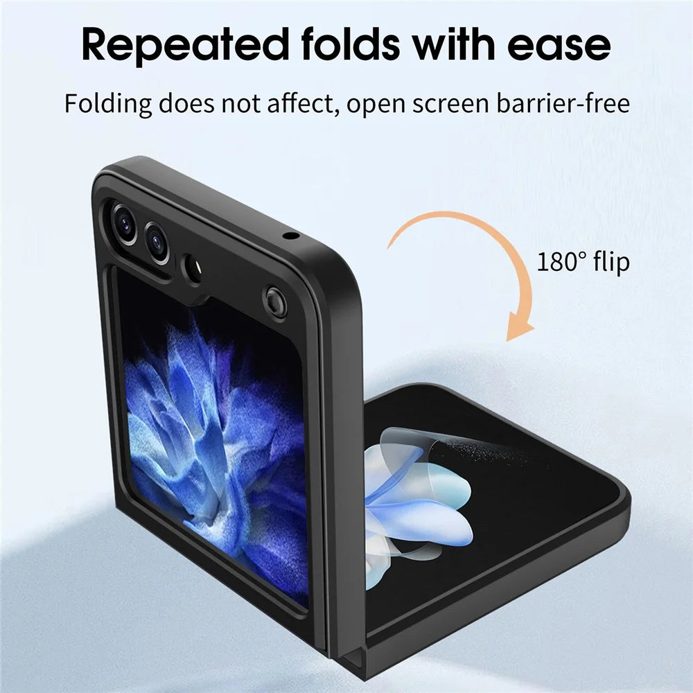 For Samsung Galaxy Z Flip5 5G PC+TPU Phone Case Rotating Kickstand Protective Cover - Black - 4