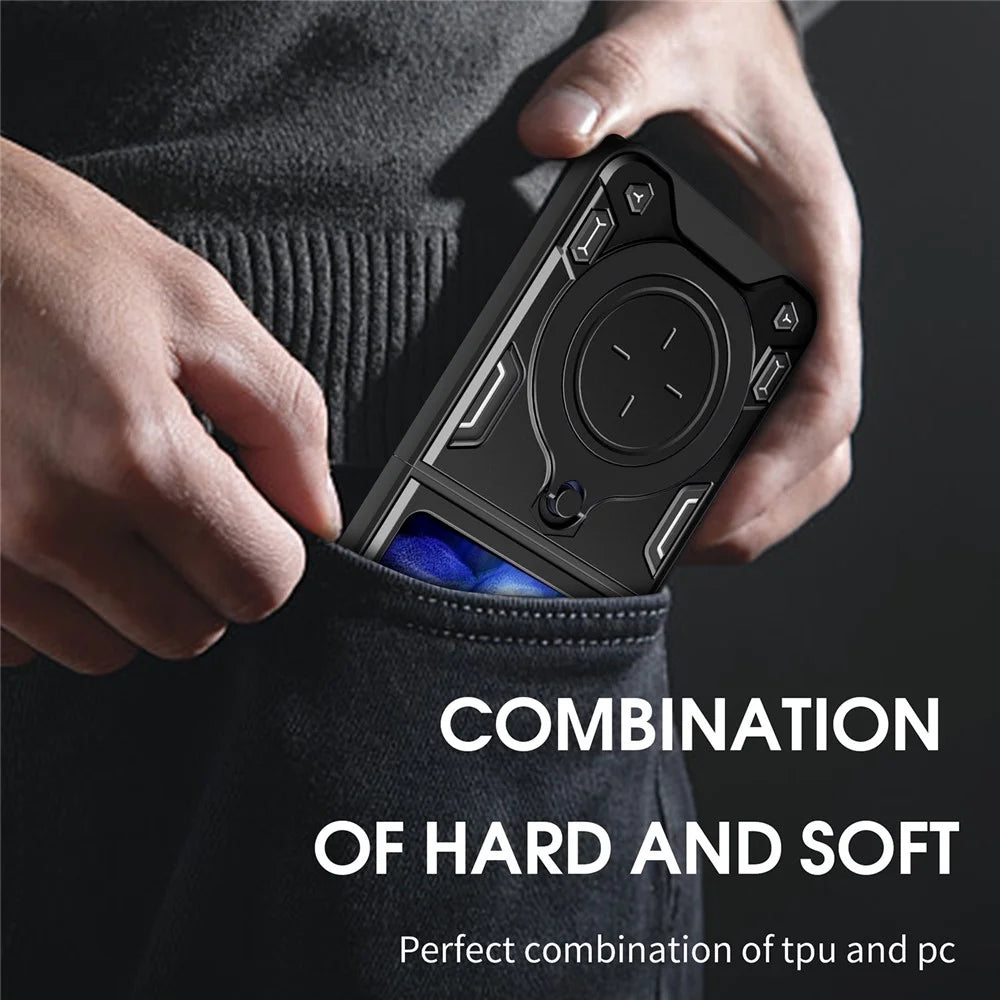 For Samsung Galaxy Z Flip5 5G PC+TPU Phone Case Rotating Kickstand Protective Cover - Black - 5