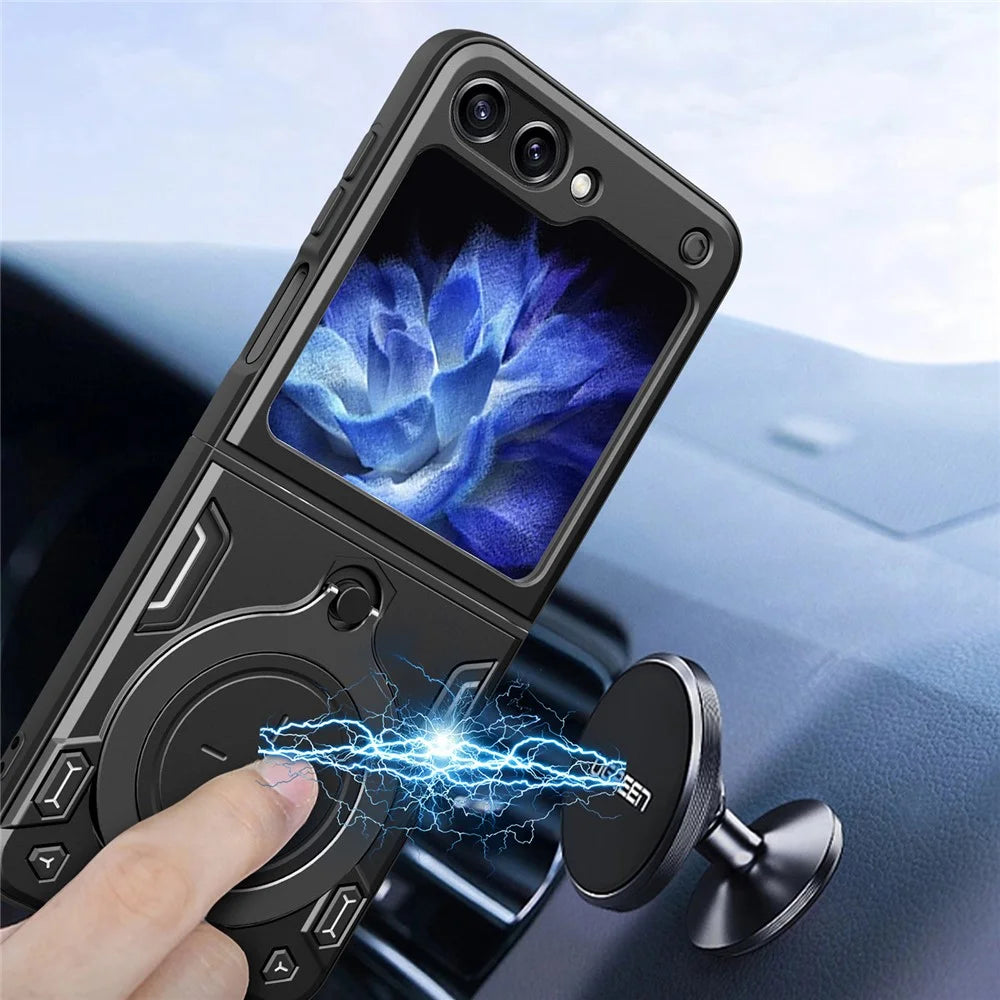 For Samsung Galaxy Z Flip5 5G PC+TPU Phone Case Rotating Kickstand Protective Cover - Black - 6