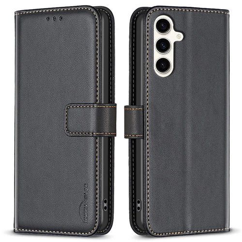 BINFEN COLOR BF17 For Samsung Galaxy S23 FE Phone Cover Drop-proof PU Leather Stand Wallet Case - Black - 1