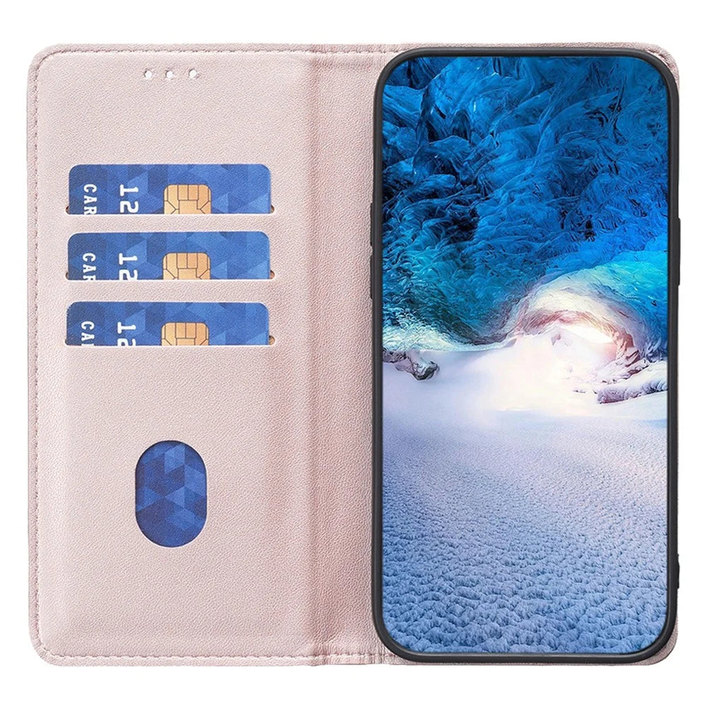 BINFEN COLOR BF18 For Samsung Galaxy S23 FE Auto-absorbed Magnetic Leather Cover Card Holder Phone Case - Rose Gold - 2