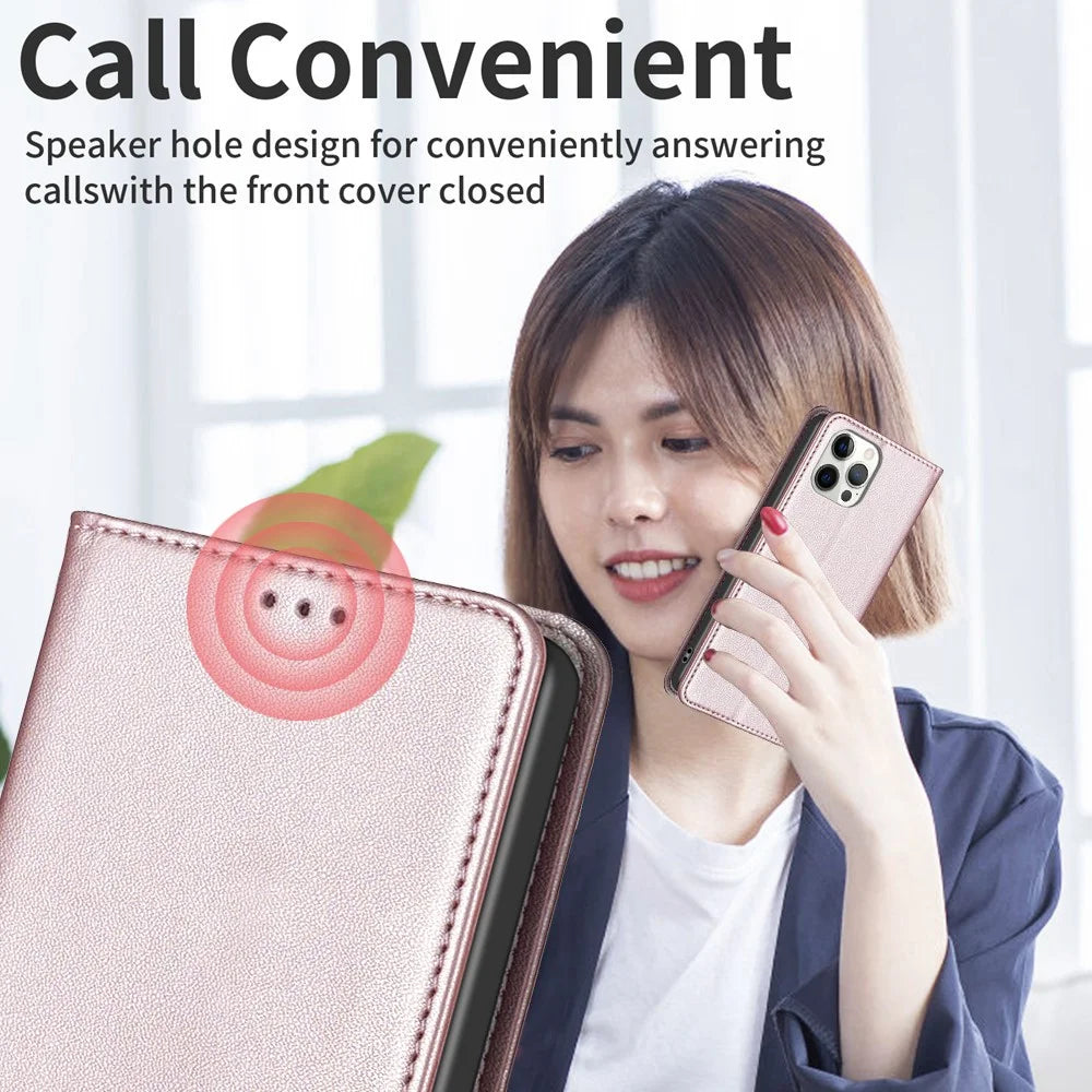 BINFEN COLOR BF18 For Samsung Galaxy S23 FE Auto-absorbed Magnetic Leather Cover Card Holder Phone Case - Rose Gold - 6