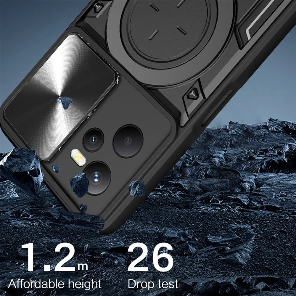 For Realme C35 4G / Narzo 50A Prime Rotatable Kickstand Anti-drop Cover Slide Camera Lid PC+TPU Phone Case - Black - 4