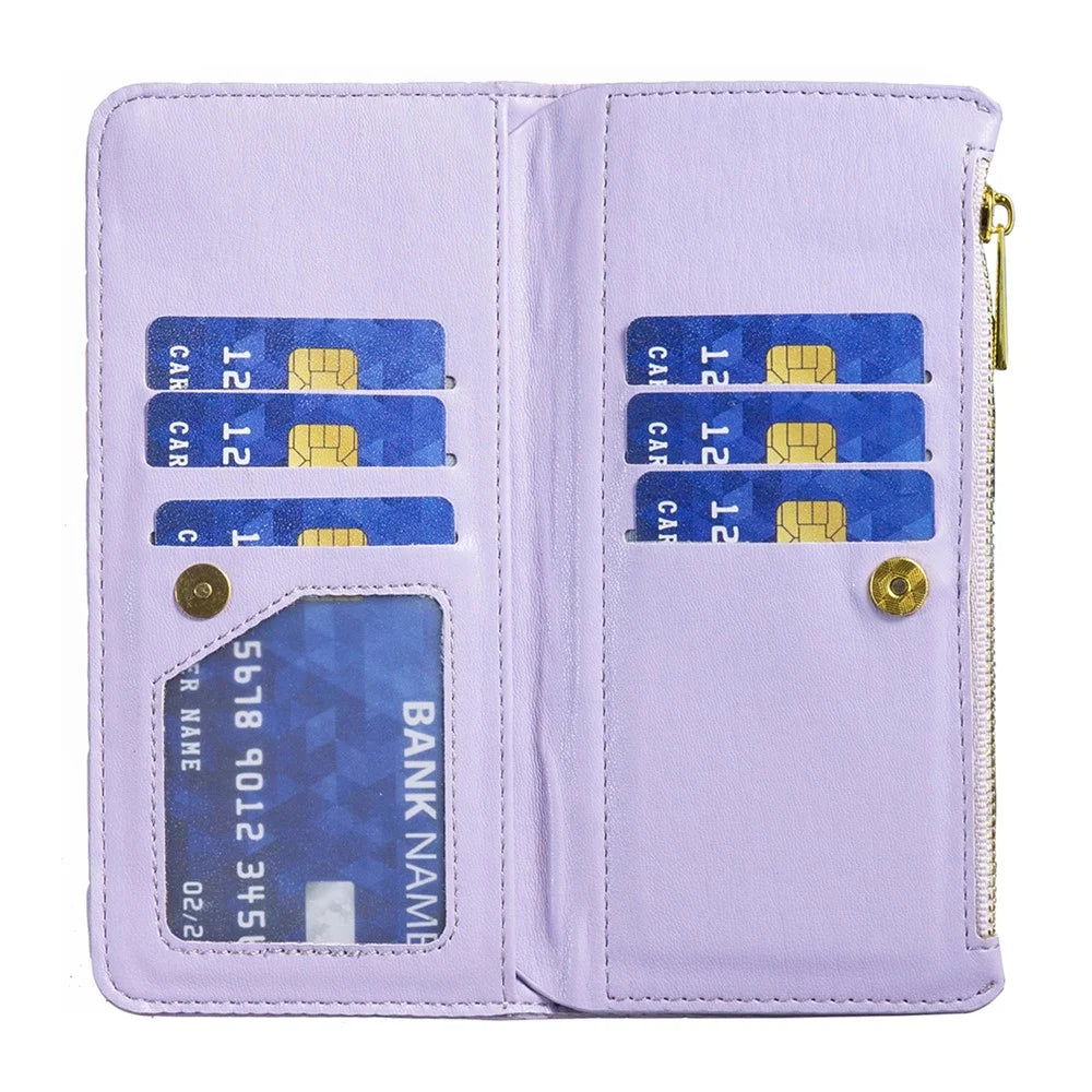 BINFEN COLOR BF Style-15 For Samsung Galaxy S23 FE Zipper Pocket Leather Cover Wallet Stand Phone Case - Purple - 4