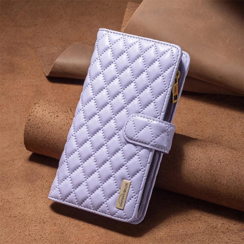 BINFEN COLOR BF Style-15 For Samsung Galaxy S23 FE Zipper Pocket Leather Cover Wallet Stand Phone Case - Purple - 7