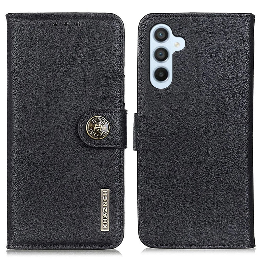 KHAZNEH Wallet Phone Shell Cover for Samsung Galaxy S23 FE Flip Stand Cowhide Texture Phone Case - Black - 1