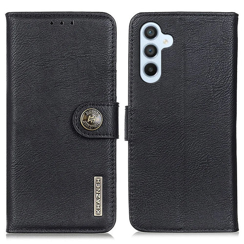 KHAZNEH Wallet Phone Shell Cover for Samsung Galaxy S23 FE Flip Stand Cowhide Texture Phone Case - Black - 1