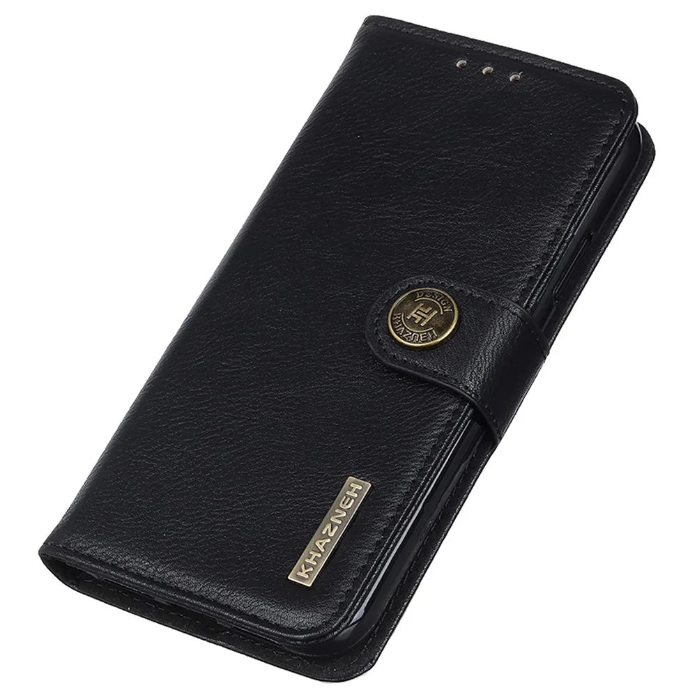 KHAZNEH Wallet Phone Shell Cover for Samsung Galaxy S23 FE Flip Stand Cowhide Texture Phone Case - Black - 6