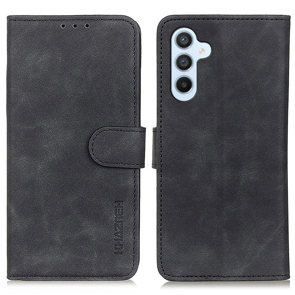KHAZNEH For Samsung Galaxy S23 FE Phone Shell Vintage Texture PU Leather Phone Case Anti-Scratch Flip Stand Wallet Shell - Black - 1