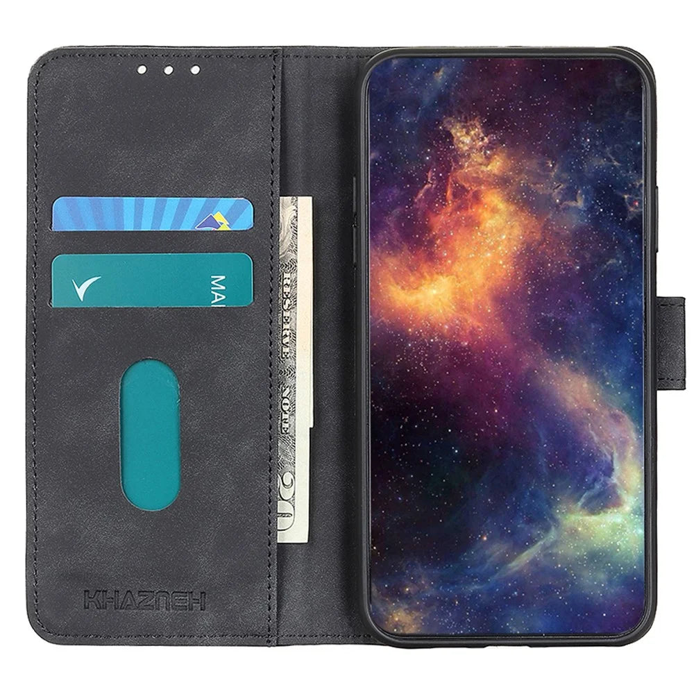 KHAZNEH For Samsung Galaxy S23 FE Phone Shell Vintage Texture PU Leather Phone Case Anti-Scratch Flip Stand Wallet Shell - Black - 2