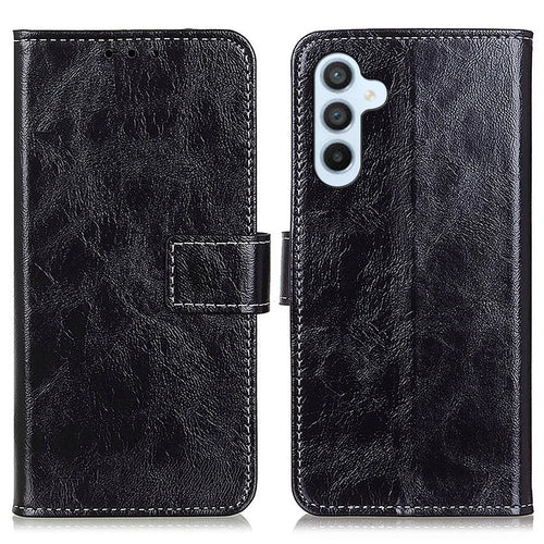 For Samsung Galaxy S23 FE Cell Phone Case Stand Retro Crazy Horse Texture PU Leather Phone Cover Wallet - Black - 1