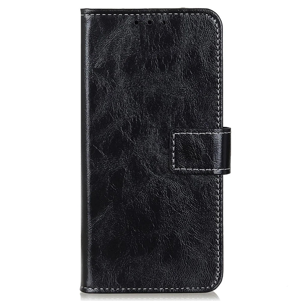 For Samsung Galaxy S23 FE Cell Phone Case Stand Retro Crazy Horse Texture PU Leather Phone Cover Wallet - Black - 7