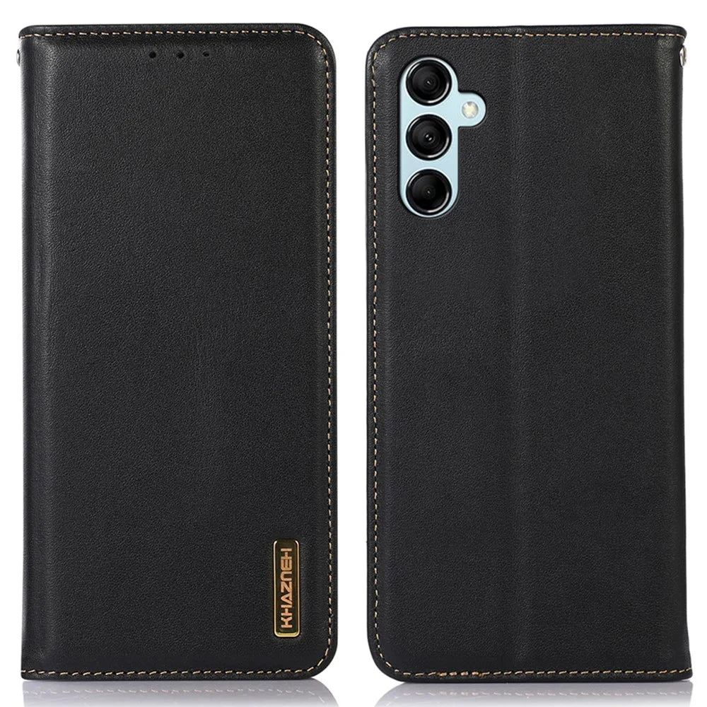 KHAZNEH For Samsung Galaxy S23 FE Wallet Phone Case RFID Blocking Genuine Cow Leather Shell Phone Stand Cover - Black - 1