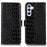 Wallet Phone Case for Samsung Galaxy S23 FE RFID Blocking Genuine Cow Leather Crocodile Texture Stand Cover - Black - 1