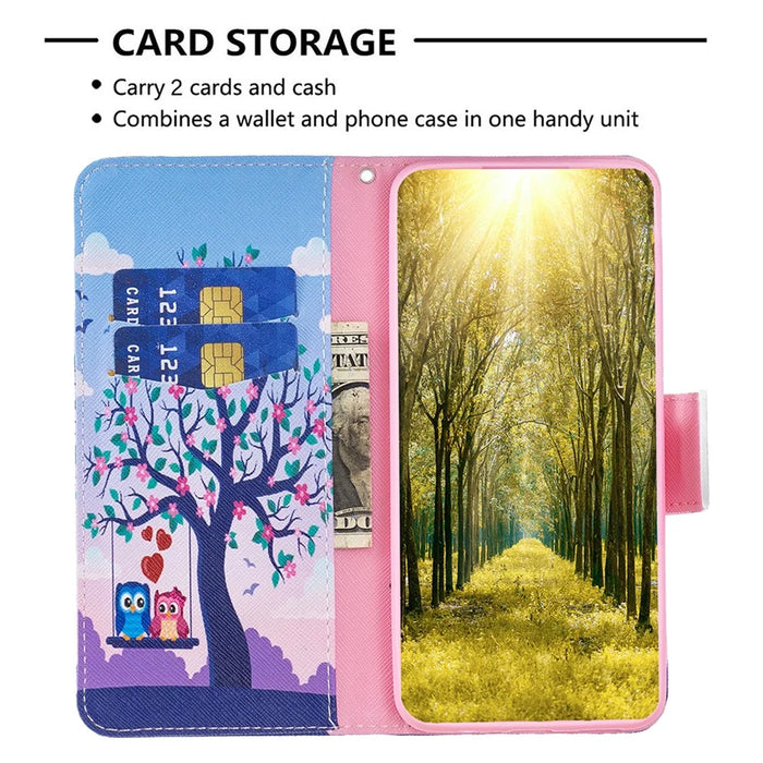 Wallet Case for Samsung Galaxy S23 FE PU Leather Pattern Printing Stand Flip Phone Cover - Two Owls - 2