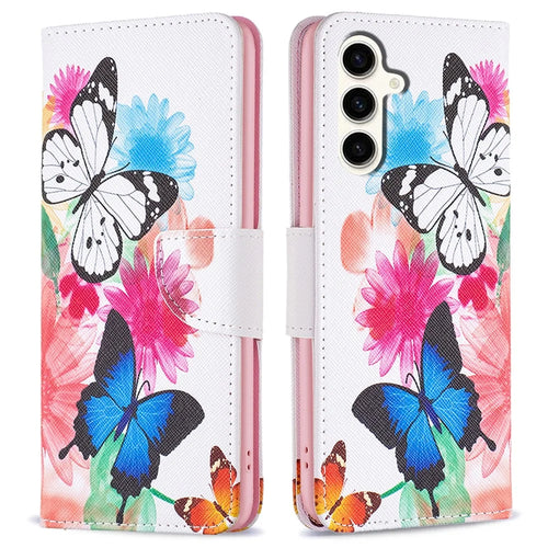 For Samsung Galaxy S23 FE Phone Case PU Leather Pattern Printing Wallet Stand Feature Cover - Two Butterflies - 1