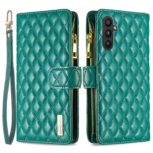 BINFEN COLOR BF Style-15 For Samsung Galaxy A25 5G (Global) (161.0 x 76.5 x 8.3mm) Zipper Pocket Leather Cover - Green - 1