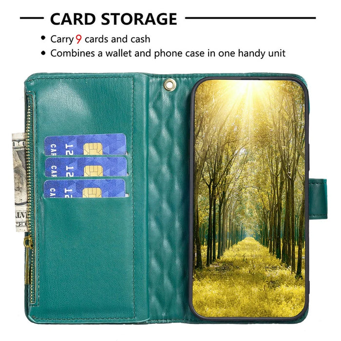 BINFEN COLOR BF Style-15 For Samsung Galaxy A25 5G (Global) (161.0 x 76.5 x 8.3mm) Zipper Pocket Leather Cover - Green - 2