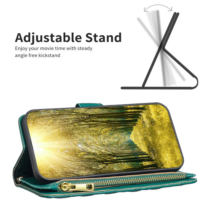 BINFEN COLOR BF Style-15 For Samsung Galaxy A25 5G (Global) (161.0 x 76.5 x 8.3mm) Zipper Pocket Leather Cover - Green - 3