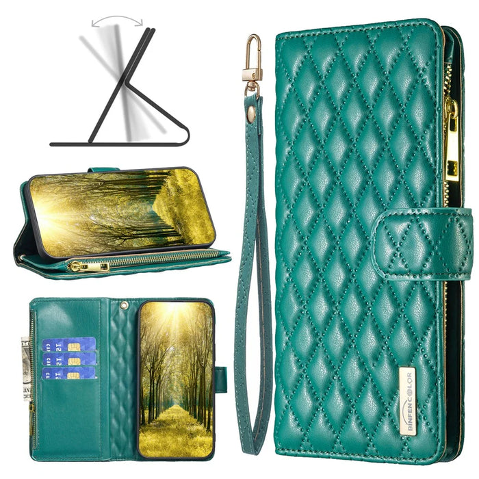 BINFEN COLOR BF Style-15 For Samsung Galaxy A25 5G (Global) (161.0 x 76.5 x 8.3mm) Zipper Pocket Leather Cover - Green - 5