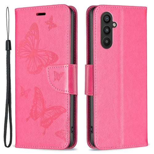 For Samsung Galaxy A25 5G (Global) (161.0 x 76.5 x 8.3mm) Stand Wallet Leather Phone Cover with Strap - Rose - 1
