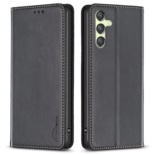 BINFEN COLOR BF18 Phone Cover for Samsung Galaxy A25 5G (Global) (161.0 x 76.5 x 8.3mm) Card Holder PU Leather Phone Stand Case - Black - 1