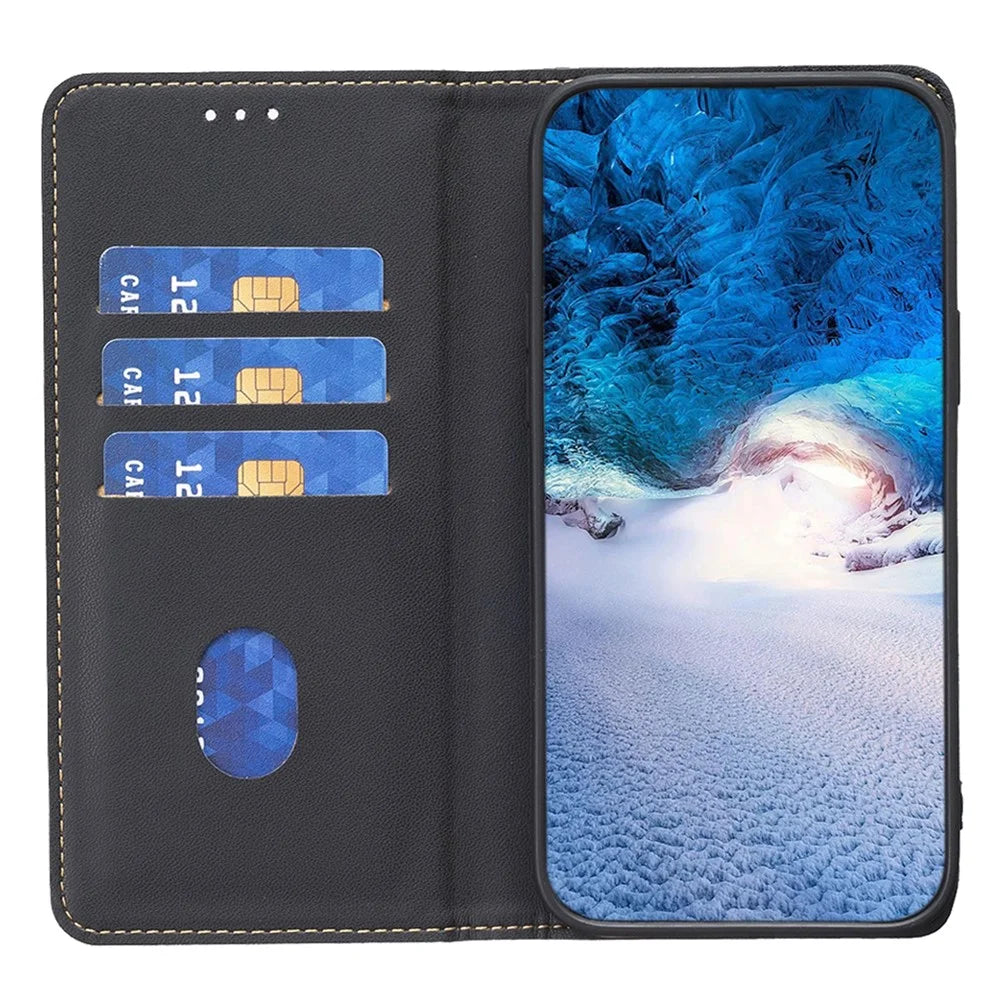 BINFEN COLOR BF18 Phone Cover for Samsung Galaxy A25 5G (Global) (161.0 x 76.5 x 8.3mm) Card Holder PU Leather Phone Stand Case - Black - 2