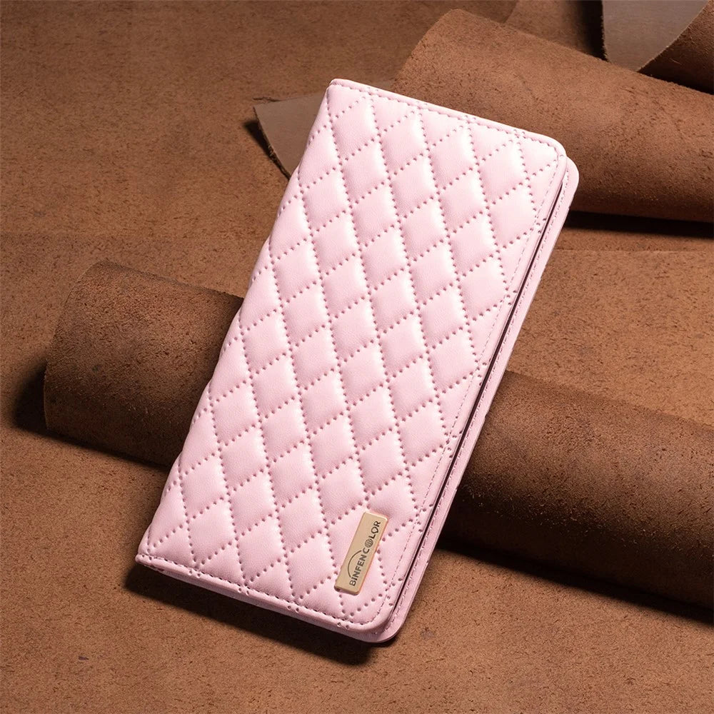 BINFEN COLOR BF Style-16 For Samsung Galaxy A25 5G (Global) (161.0 x 76.5 x 8.3mm) Anti-Dust PU Leather Flip Stand Cover Card Slot Phone Case - Pink - 6