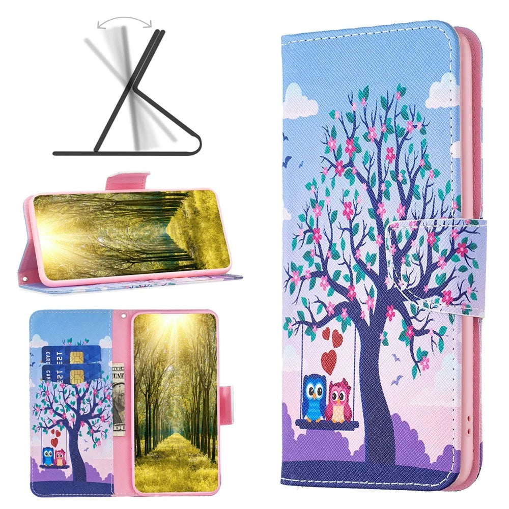 PU Leather Case for Samsung Galaxy A25 5G (Global) (161.0 x 76.5 x 8.3mm) Wallet Stand Cover - Two Owls - 4