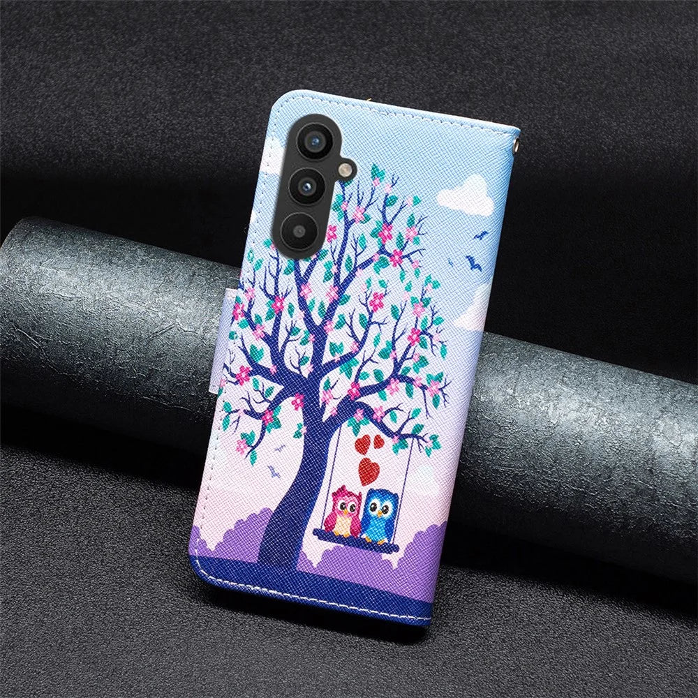 PU Leather Case for Samsung Galaxy A25 5G (Global) (161.0 x 76.5 x 8.3mm) Wallet Stand Cover - Two Owls - 5