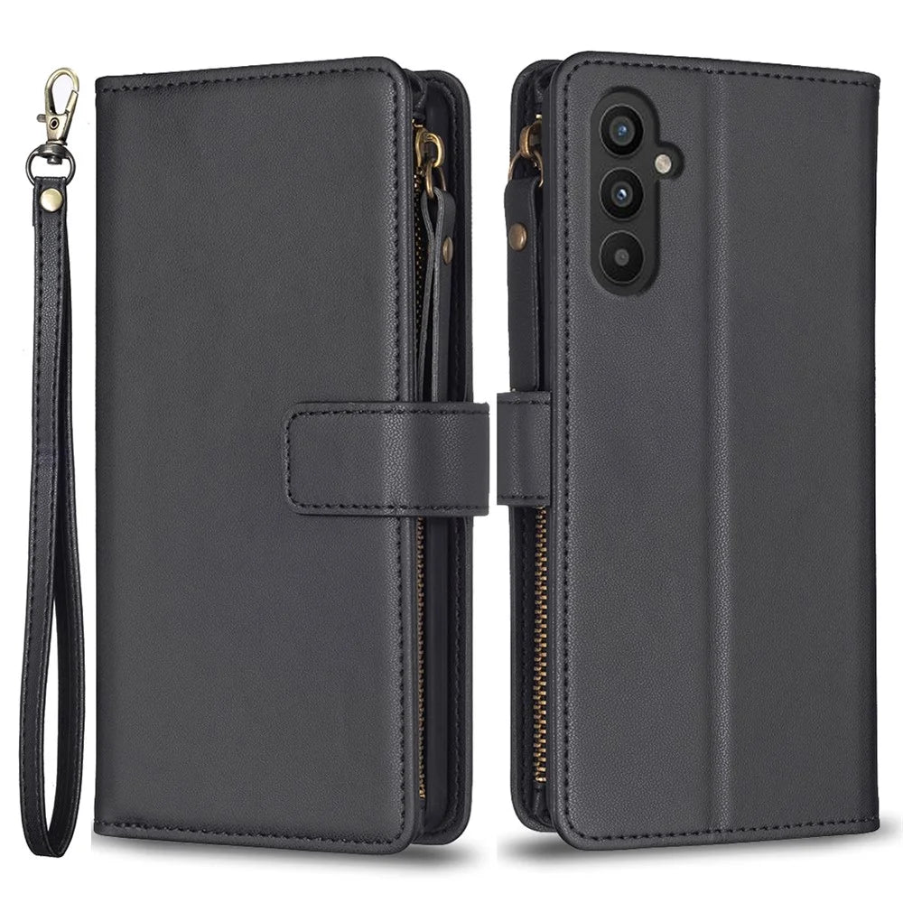 BF Style-19 For Samsung Galaxy A25 5G (Global) (161.0 x 76.5 x 8.3mm) Wallet Stand Flip Cover Zipper Pocket PU Leather Phone Case - Black - 1
