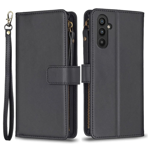BF Style-19 For Samsung Galaxy A25 5G (Global) (161.0 x 76.5 x 8.3mm) Wallet Stand Flip Cover Zipper Pocket PU Leather Phone Case - Black - 1