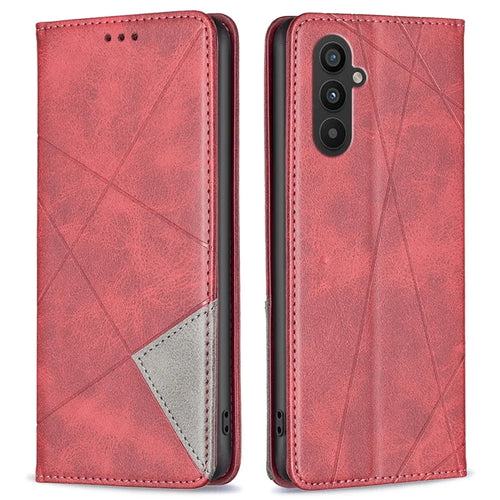 For Samsung Galaxy A25 5G (Global) (161.0 x 76.5 x 8.3mm) Card Holder Mobile Case Imprinted Line Leather Stand Phone Cover - Red - 1