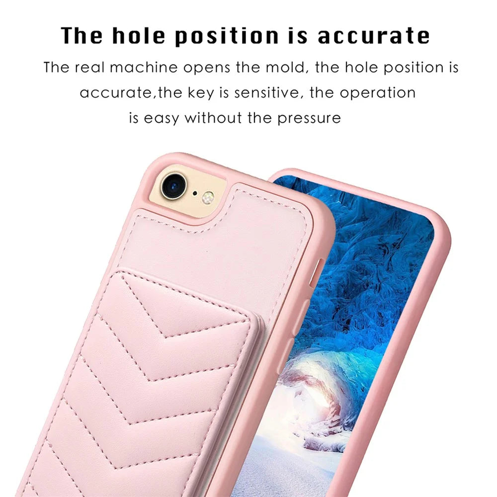 BF26 For iPhone 6 / 6s / 7 / 8 / SE (2020) / SE (2022) Card Holder Kickstand Case Wave Stitching Texture TPU+PU Leather Phone Cover - Pink - 3