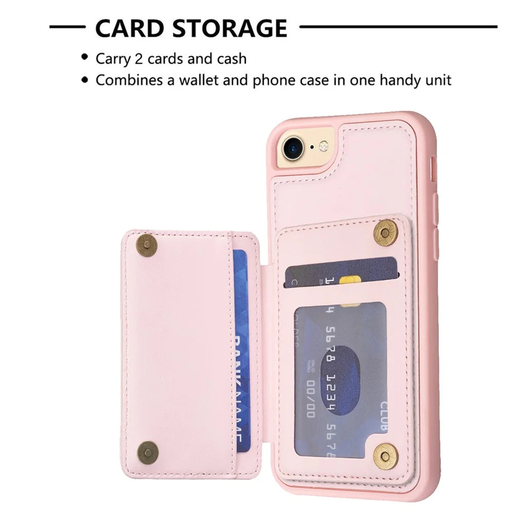 BF26 For iPhone 6 / 6s / 7 / 8 / SE (2020) / SE (2022) Card Holder Kickstand Case Wave Stitching Texture TPU+PU Leather Phone Cover - Pink - 4