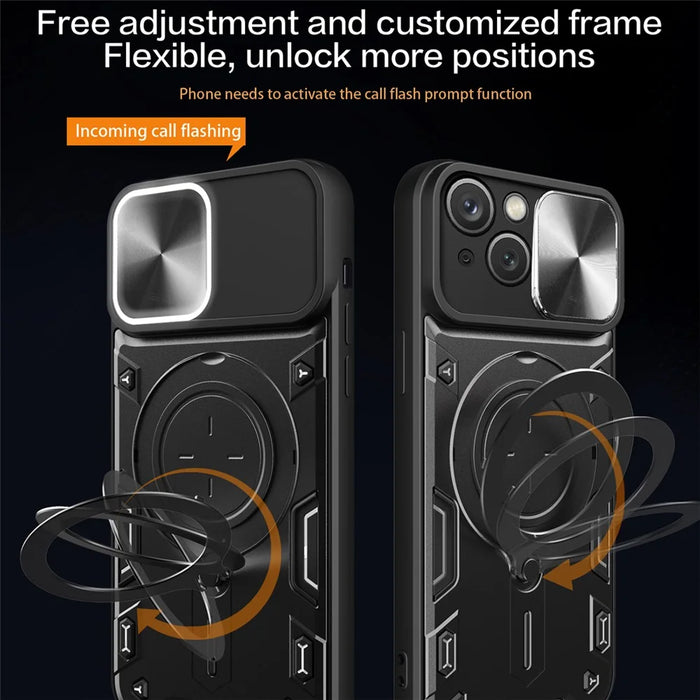 For iPhone 15 Plus Slide Camera Lid Anti-scratch Case Rotating Kickstand PC+TPU Cover - Black - 2