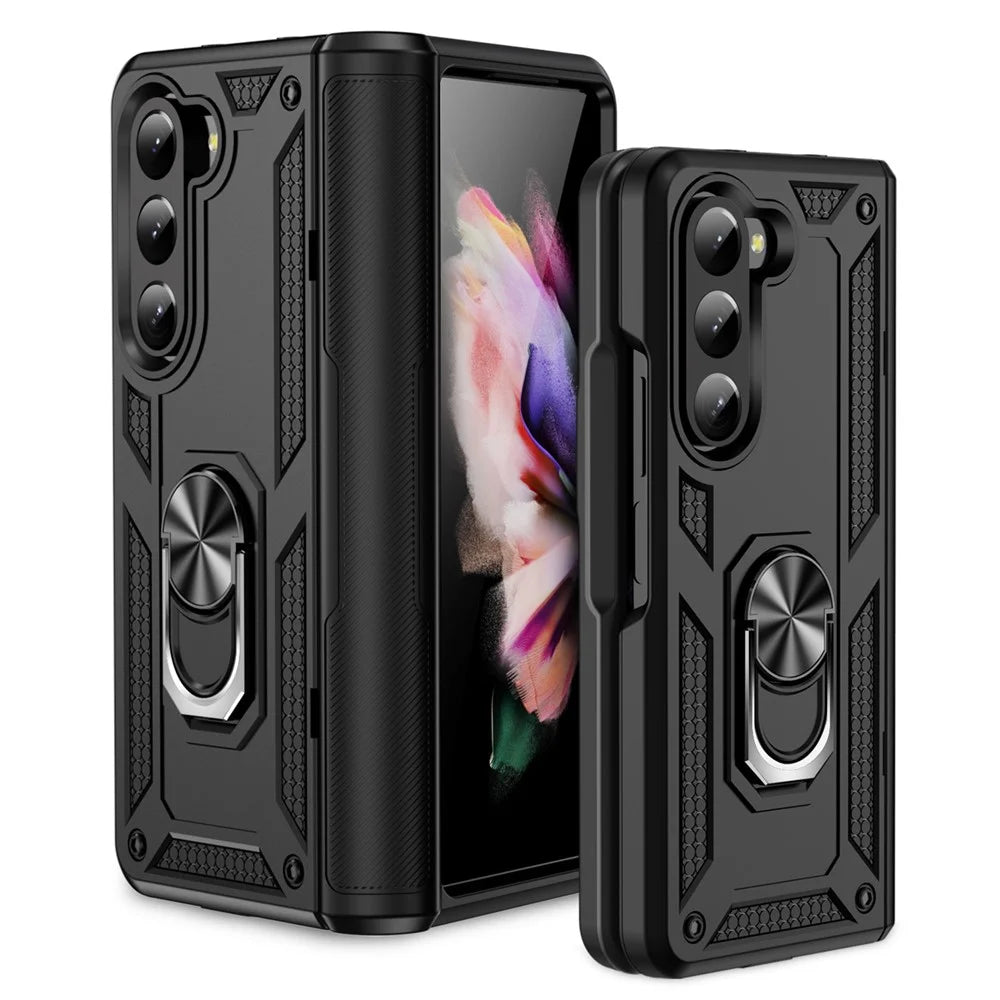 TPU+PC Phone Case for Samsung Galaxy Z Fold5 5G Ring Holder Kickstand Cover with Car Mount Metal Sheet - Black - 2