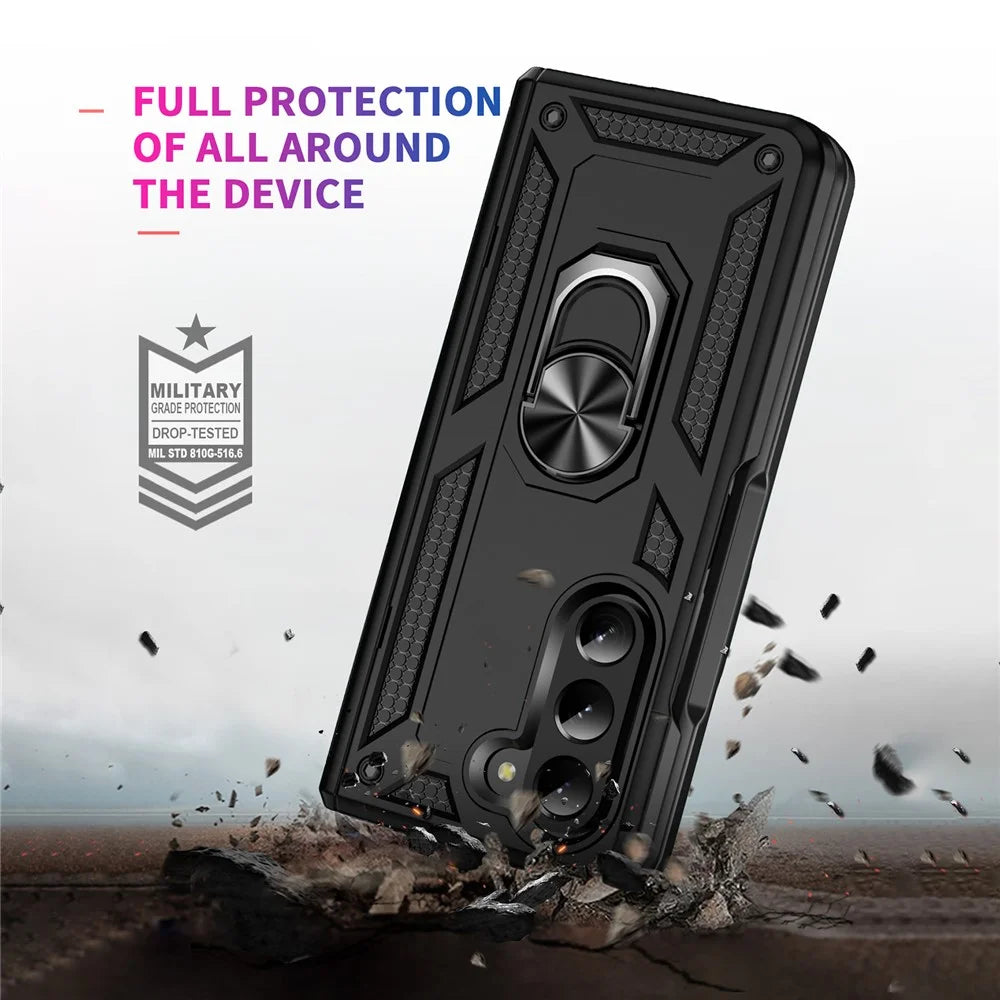 TPU+PC Phone Case for Samsung Galaxy Z Fold5 5G Ring Holder Kickstand Cover with Car Mount Metal Sheet - Black - 3