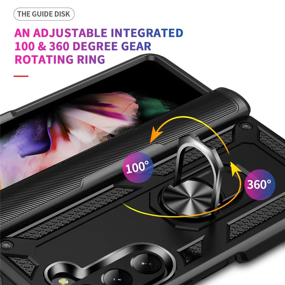 TPU+PC Phone Case for Samsung Galaxy Z Fold5 5G Ring Holder Kickstand Cover with Car Mount Metal Sheet - Black - 5