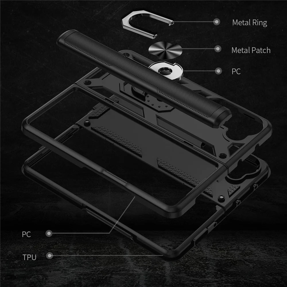 TPU+PC Phone Case for Samsung Galaxy Z Fold5 5G Ring Holder Kickstand Cover with Car Mount Metal Sheet - Black - 7