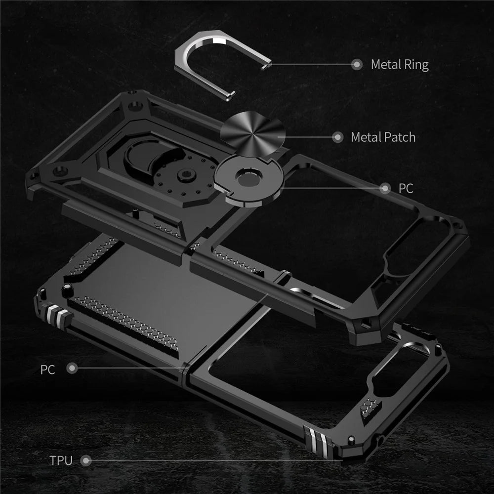 TPU+PC Phone Case for Samsung Galaxy Z Flip5 5G Ring Kickstand Anti-fall Cover with Car Mount Metal Sheet - Black - 6