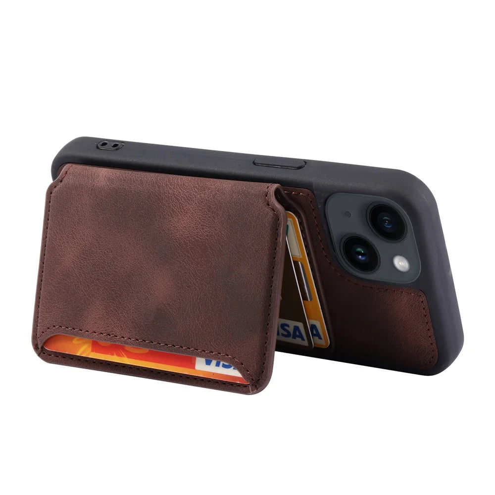 For iPhone 15 Anti-drop Leather Coated TPU Phone Case RFID Blocking Wallet Cover with Kickstand - Coffee - 3