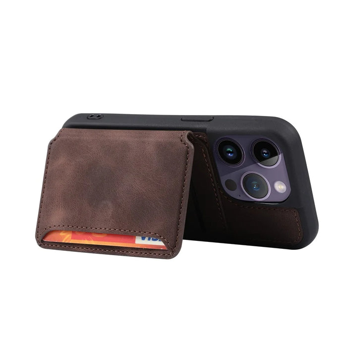 For iPhone 15 Pro Max Leather Coated TPU Phone Case RFID Blocking Wallet Anti-fall Cover with Kickstand - Coffee - 3