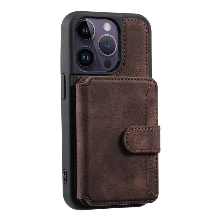 For iPhone 15 Pro Max Leather Coated TPU Phone Case RFID Blocking Wallet Anti-fall Cover with Kickstand - Coffee - 7