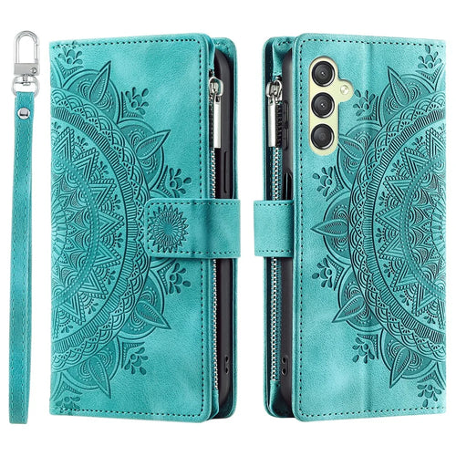 For Samsung Galaxy A25 5G (Global) (161.0 x 76.5 x 8.3mm) Wallet Zipper Leather Stand Flip Cover with Strap - Green - 1