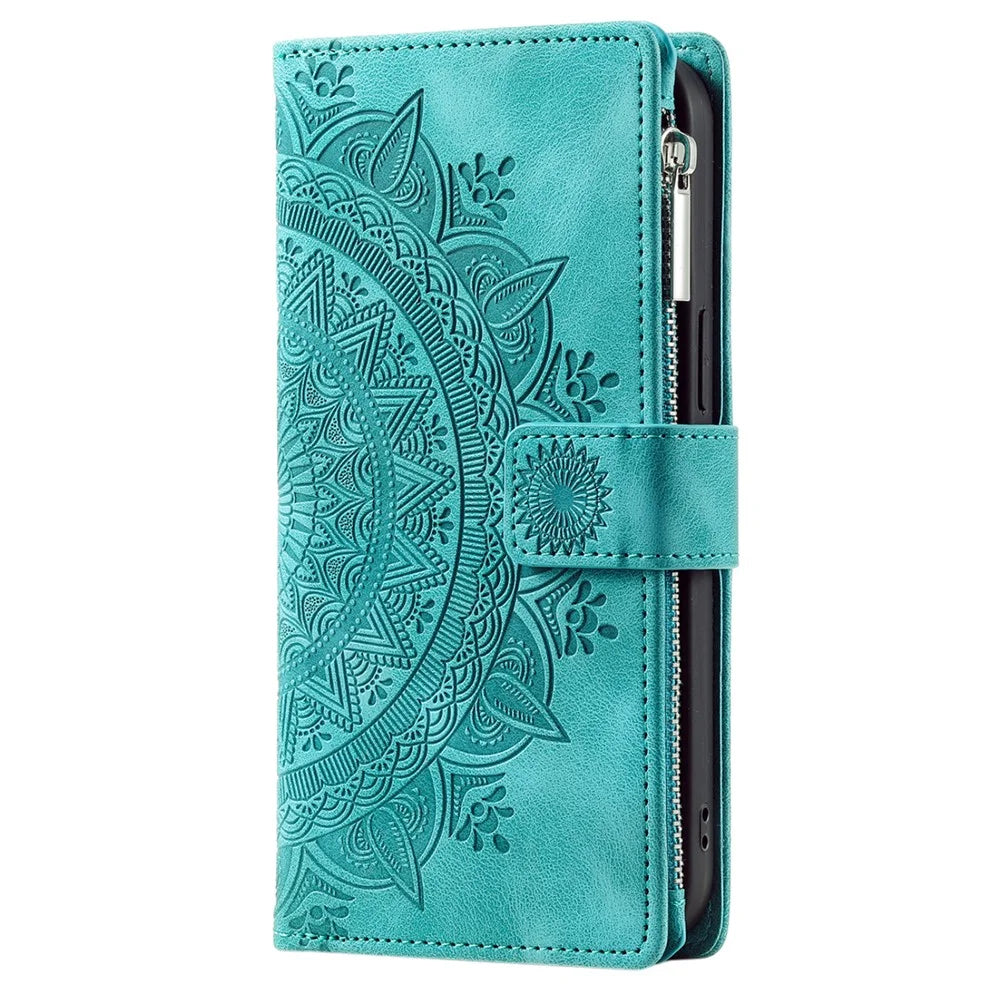 For Samsung Galaxy A25 5G (Global) (161.0 x 76.5 x 8.3mm) Wallet Zipper Leather Stand Flip Cover with Strap - Green - 7