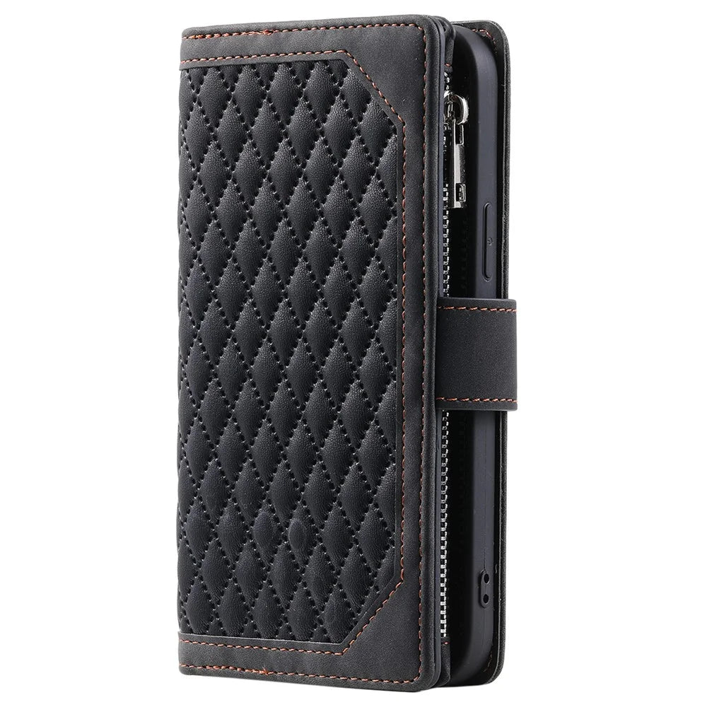 For Samsung Galaxy A25 5G (Global) (161.0 x 76.5 x 8.3mm) Rhombus Texture PU Leather Phone Case Shell Wallet Stand Cover with Hand Strap - Black - 7